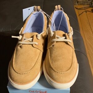 Cat & Jack Tan Suede boys Boat Shoes with Cream Laces size 2 new